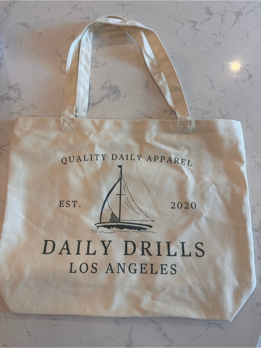 Daily Drills Cream Tote with Black Nautical Print